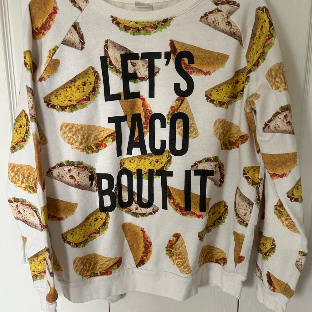 Taco Print Pun Let’s Taco ‘Bout It Women's Crew Neck Sweater XL Funny